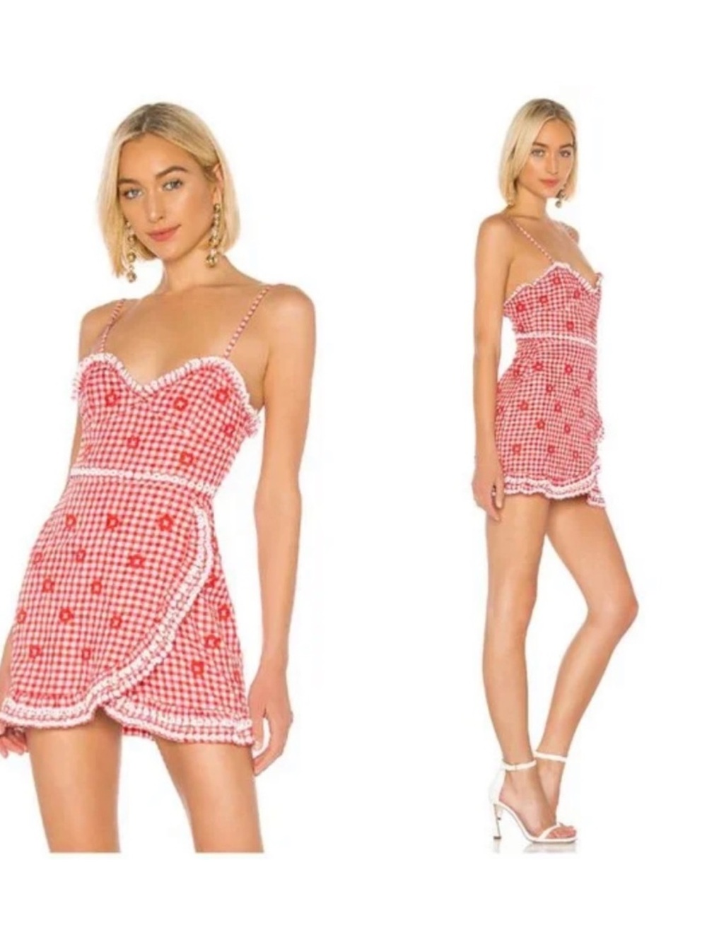 New Revolve x NBD beaded Daimia Embroidered Dress in Red & White XS